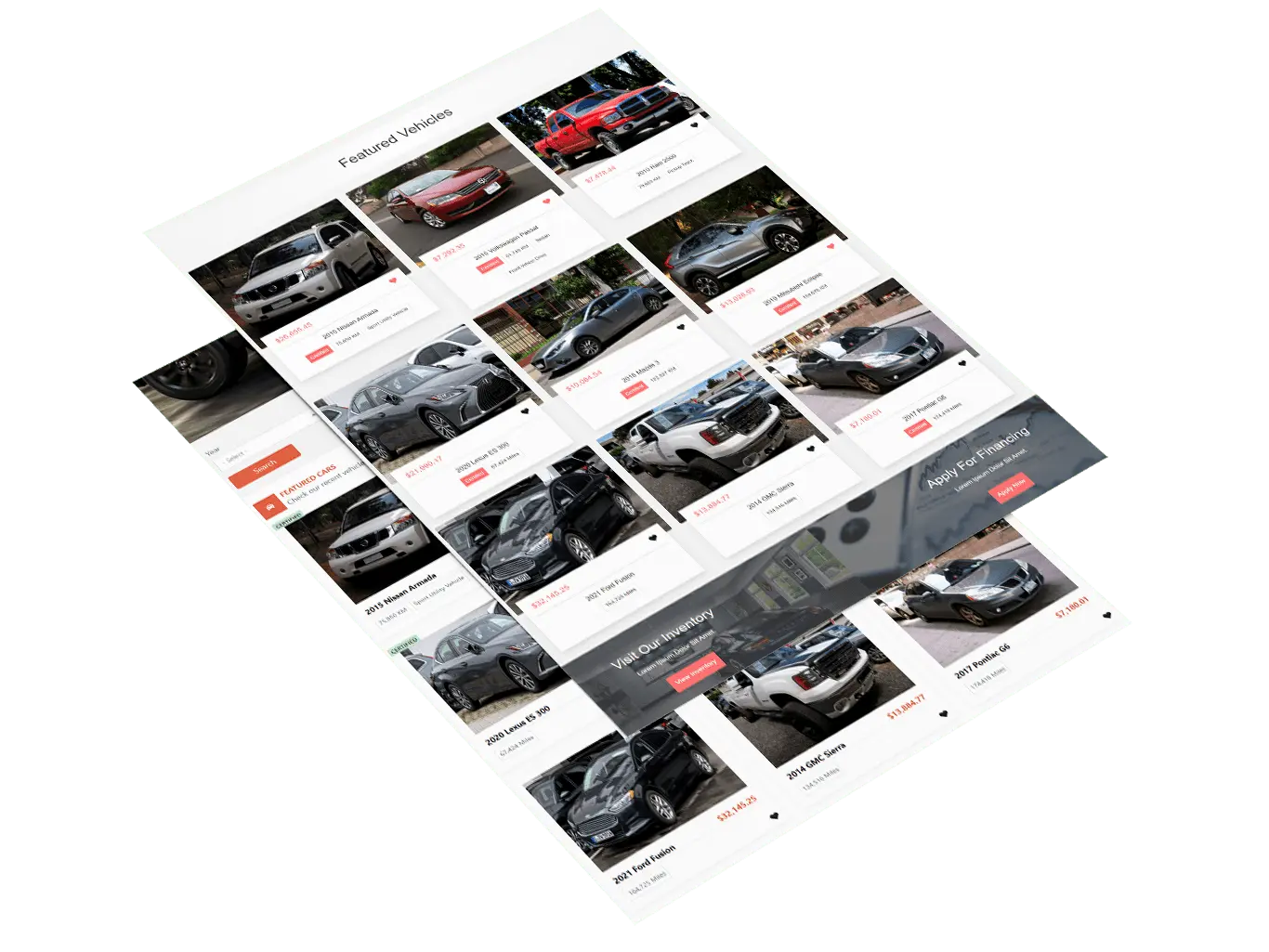 Business website featured vehicle list