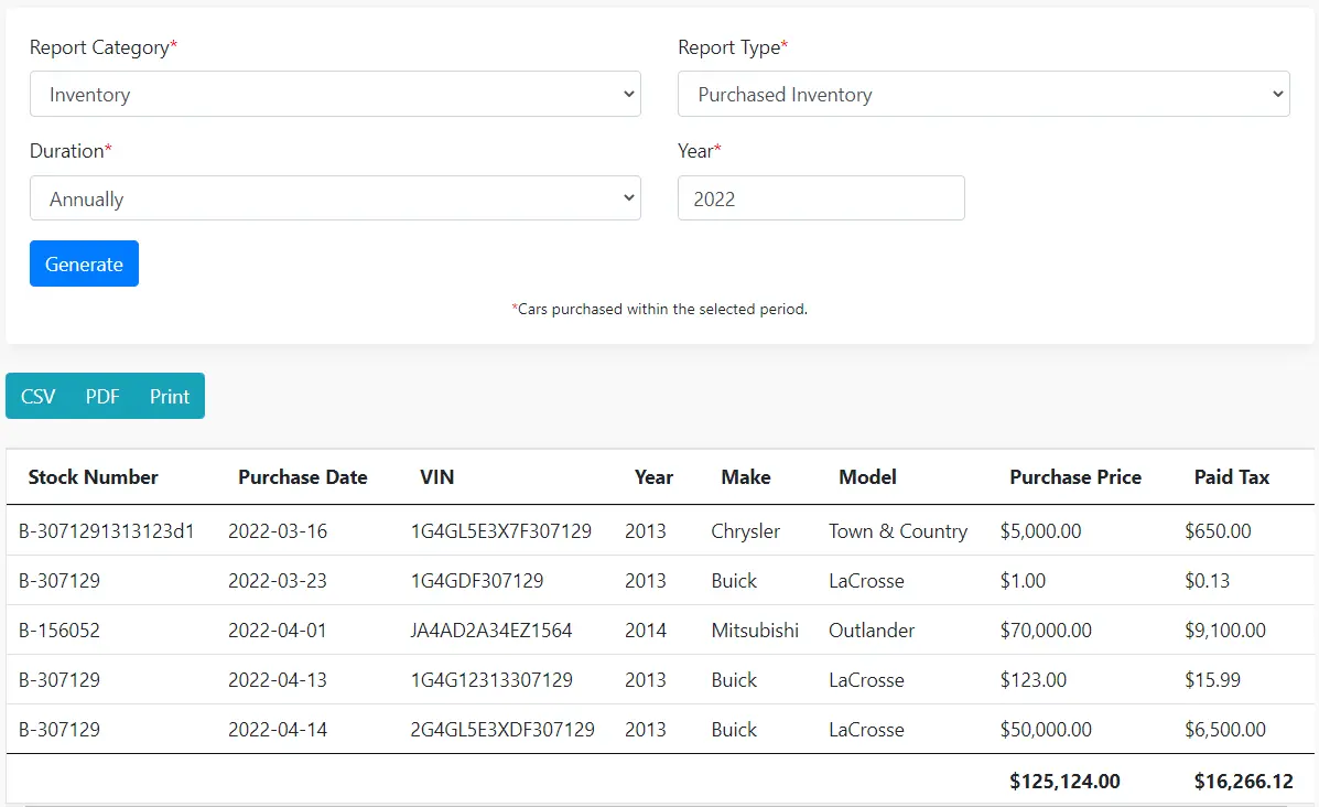 Purchased inventory report image